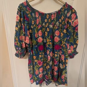 Terra & Sky Blue and Red Multicolor Floral Top
